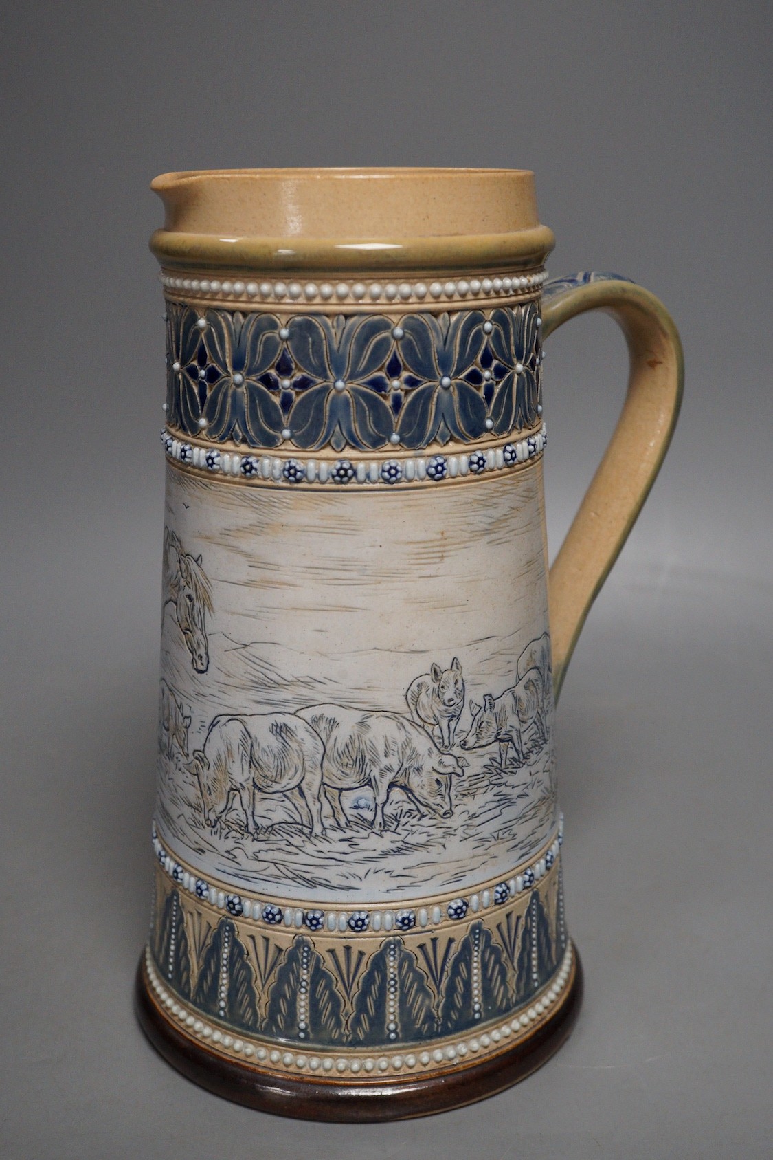 Hannah Barlow for Doulton Lambeth, a horse and pigs jug, 24cm